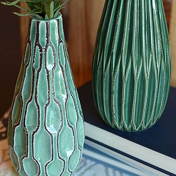 Amazon.com: Geometric Green Vases, Set of 2, Textured